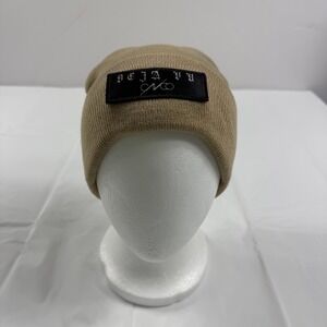 CNCO Deja Vu Tan Khaki Ribbed Knit Cuffed Beanie Black Gothic Patch Hat SP12